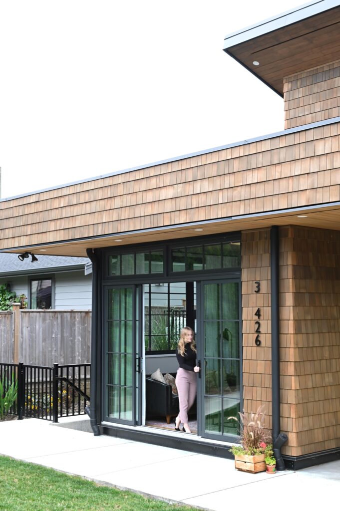 Rebecca Foster Interior Designer North Vancouver Laneway Cedar Exterior Sliding Door