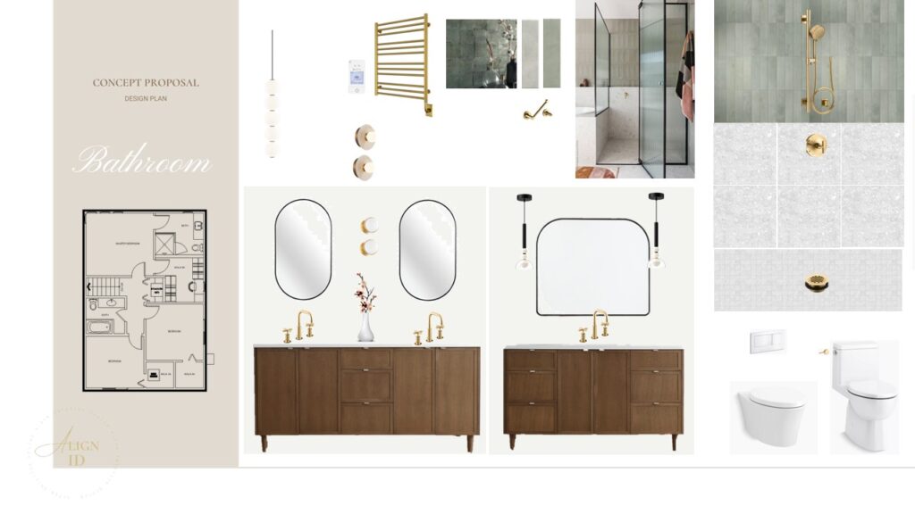 Bathroom Mood board showcasing modern-organic design inspiration.